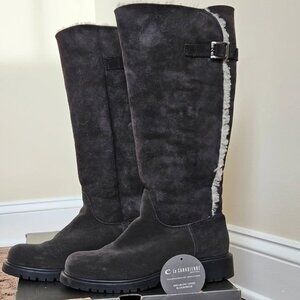 La Canadienne Tall Waterproof Suede Hopper Shearling Dark Gray Boots Size 6.5